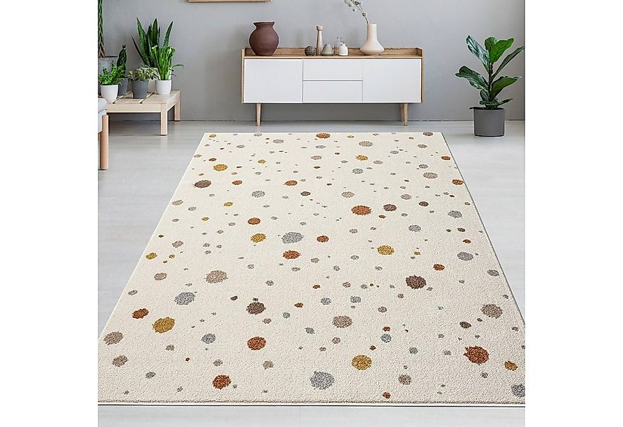 Carpetia Teppich Cremefarbener Teppich mit Farbklecksen in Braun- und Graut günstig online kaufen