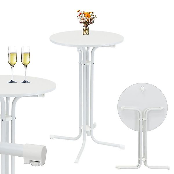 TRUTZHOLM Stehtisch Klappbar Durchmesser 70 cm Höhe 110 cm Stahl Weiß günstig online kaufen