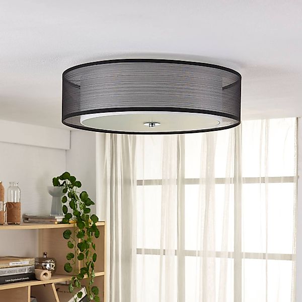 Lindby Deckenlampe Tobia, schwarz, Textil, Ø 50 cm, E27 günstig online kaufen