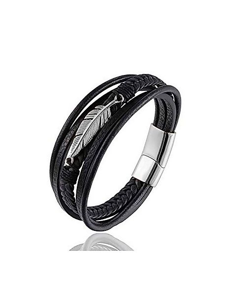 Paletti Lederarmband Lederarmband mit silberner Feder Edelstahlschließe günstig online kaufen