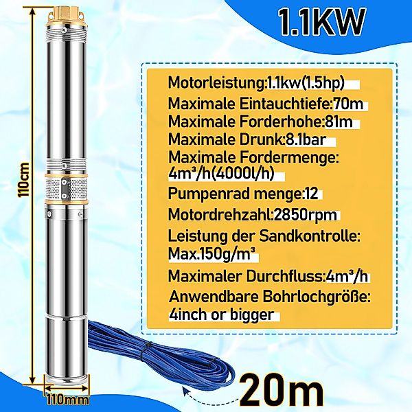 Clanmacy Tiefbrunnenpumpe Brunnenpumpe mit 4000L/h Fördermenge günstig online kaufen