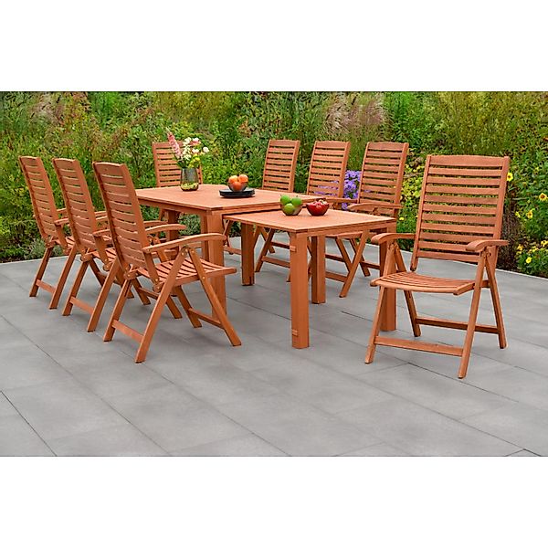 Merxx La Plata Set 9-tlg. 8 Klappsessel Flex-Gartentisch Ausziehbar günstig online kaufen