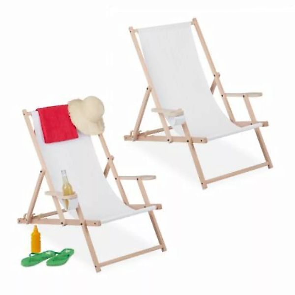 relaxdays Liegestuhl klappbar Holz 2er Set weiß günstig online kaufen