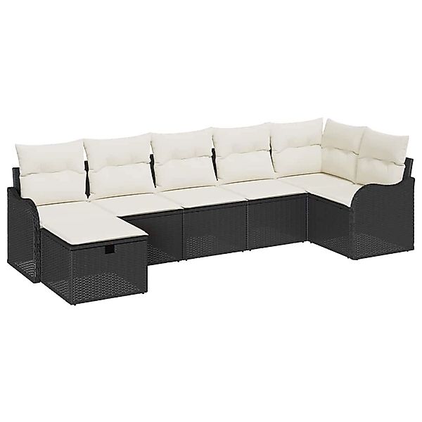 vidaXL Garten-Sofa-Set mit Kissen 7-Tlg Schwarz Poly Rattan 3360328 günstig online kaufen