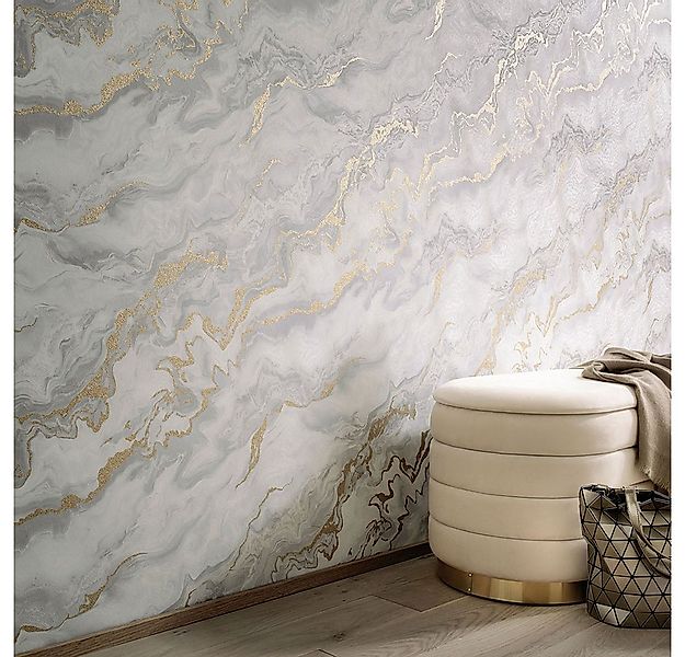 Erismann Vliestapete Marmor Optik Wellen Grau Gold Metallic 10447-31 Elle D günstig online kaufen