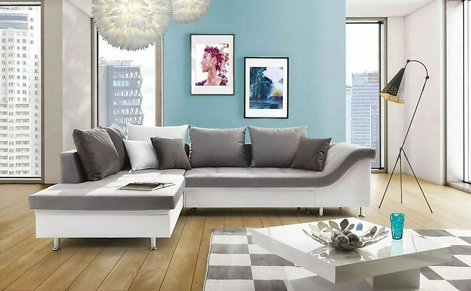 JVmoebel Ecksofa Grau-weißes Ecksofa Modernes Schlafsofa Luxus Couch Bettfu günstig online kaufen
