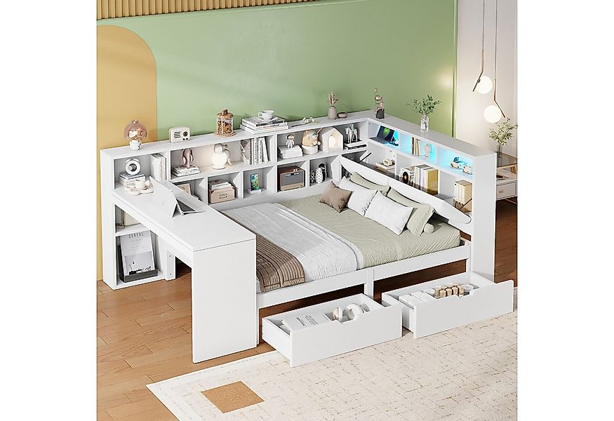 Odikalo Kinderbett Jugendbett 140x200 mit Schreibtisch & Stauraum (140x200 günstig online kaufen
