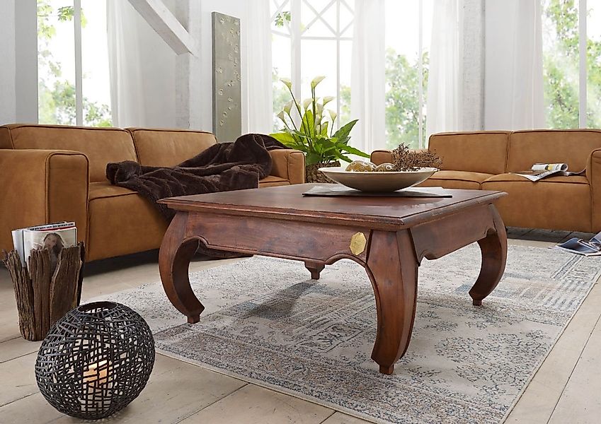 Massivmoebel24 Couchtisch Couchtisch Akazie 120x120x40 nougat günstig online kaufen