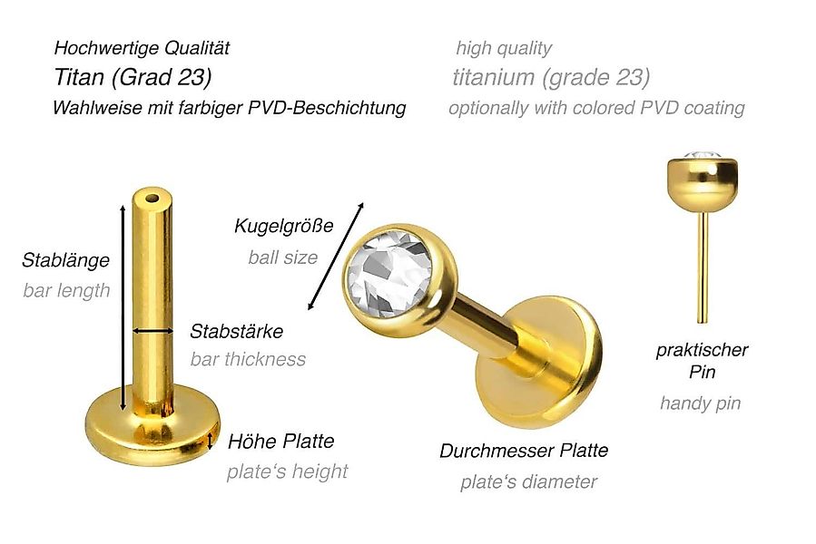 PIERCINGLINE Piercing-Set Titan Labret mit Push günstig online kaufen