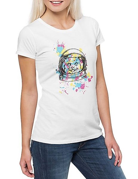 Urban Backwoods Print-Shirt Space Cat II Damen T-Shirt Geek Astronaut Latze günstig online kaufen