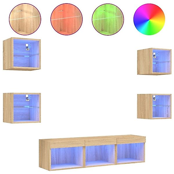 vidaXL TV-Wand 7-tlg. Wohnwand mit LED-Beleuchtung günstig online kaufen