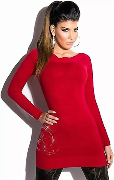 Koucla Longpullover Mini Kleid Strickkleid Pullover rot Strass großes Stras günstig online kaufen
