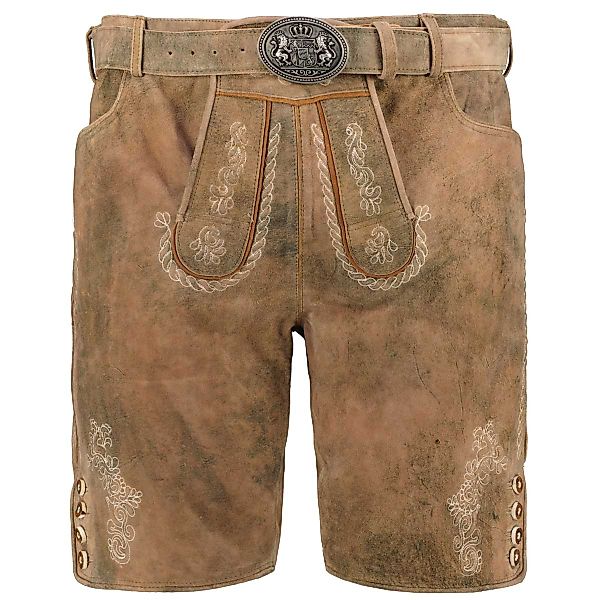 Pfundskerl Kurze Lederhose mit Stickereien und Gürtel Farbe mittelbraun Grö günstig online kaufen