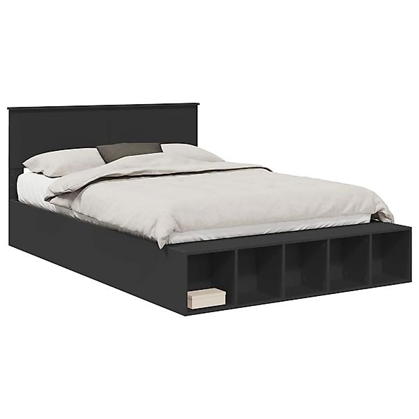 vidaXL Bettrahmen mit Regal Schwarz 150 x 200 cm Holzwerkstoff 3408355 günstig online kaufen