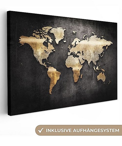 OneMillionCanvasses® Leinwandbild Weltkarte - Gold - Schwarz, Fotodruck (1 günstig online kaufen