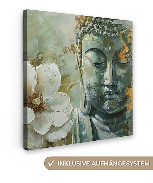 OneMillionCanvasses® Leinwandbild Buddha - Grün - Lotusblume - Weiß, Fotodr günstig online kaufen