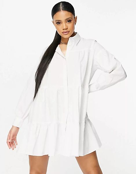 Threadbare – Gestuftes Hemdkleid in Weiß günstig online kaufen