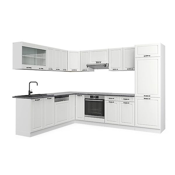 Vicco R-Line Eckküche Weiß Landhaus/Weiß 227 x 287 cm ohne Arbeitsplatte günstig online kaufen