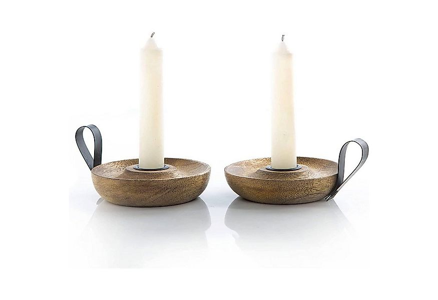 Logbuch-Verlag Dekofigur 2 Kerzenhalter aus Mangoholz mit schwarzem Henkel günstig online kaufen