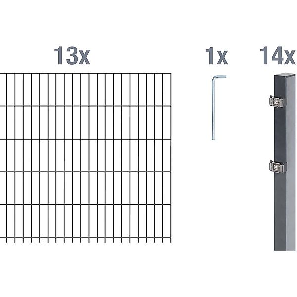 Metallzaun Grund-Set Doppelstabmatte verz. Anthrazit beschichtet 13 x 2 m x günstig online kaufen