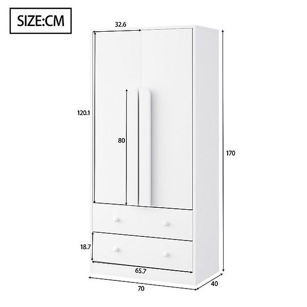 Ulife Kleiderschrank 70x40x170 cm mit Doppeltüren, 2 Schubladen & Ablagefäc günstig online kaufen