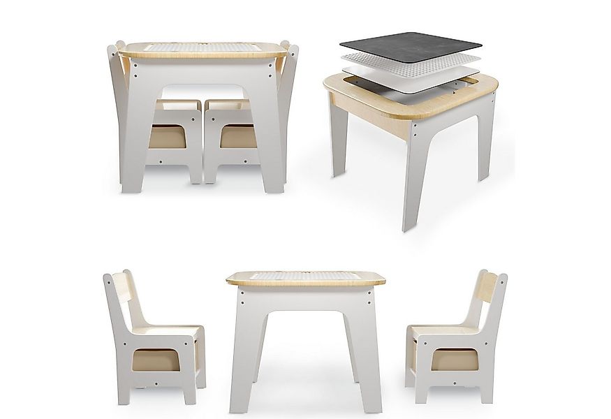 Juskys Kindersitzgruppe Milou, Set mit 2 Stühlen & 1 Tisch, Holz Spieltisch günstig online kaufen