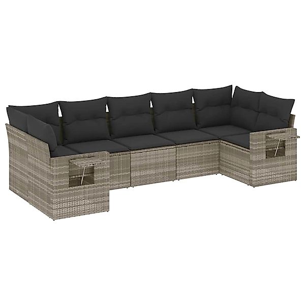 vidaXL 7-Tlg Garten-Sofagarnitur mit Kissen Hellgrau Poly Rattan 3220591 günstig online kaufen