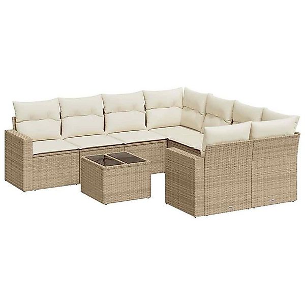 vidaXL Sofaelement 9-tlg. Garten-Sofagarnitur mit Kissen Beige Poly Rattan günstig online kaufen