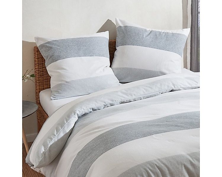 TRAUMSCHLAF Bettwäsche Melange Streifen grau, Biber, 3 teilig, Biberbettwäs günstig online kaufen