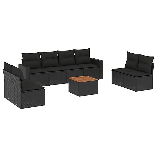 vidaXL 9-Tlg Garten-Sofagarnitur mit Kissen Schwarz Poly Rattan 3256412 günstig online kaufen