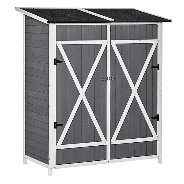 Outsunny Geräteschuppen Gartenschrank 2 Türen Asphaltdach Tannenholz Grau+W günstig online kaufen