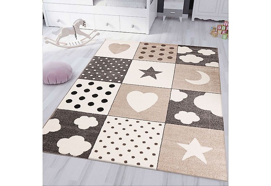 Vimoda Kinderteppich Bino, Herz, Stern & Wolke, Rechteckig, Höhe: 12 mm, Lä günstig online kaufen