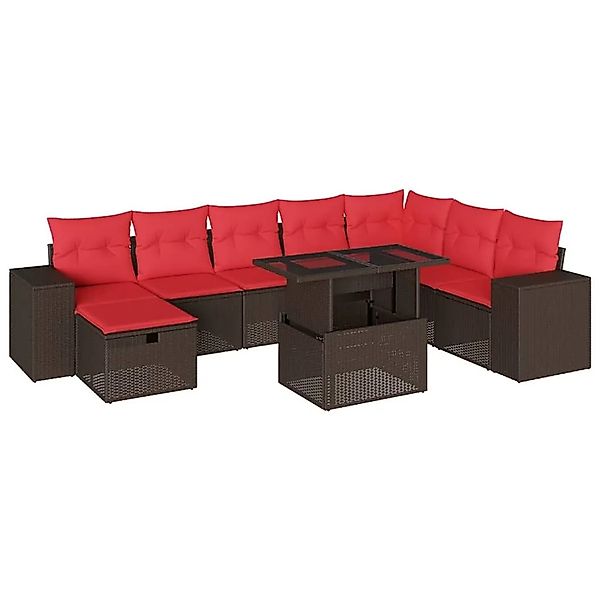 vidaXL 9-Tlg Gartensofa-Set mit Kissen Braun Polyrattan 3275354 günstig online kaufen