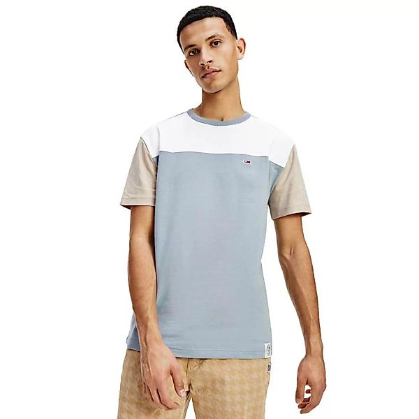 Tommy Jeans – T-Shirt mit neutralem Farbblock-Design in Graublau-bunt günstig online kaufen
