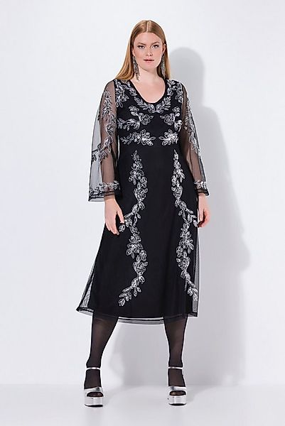 Ulla Popken Maxikleid Abendkleid Stickerei V-Ausschnitt Langarm günstig online kaufen