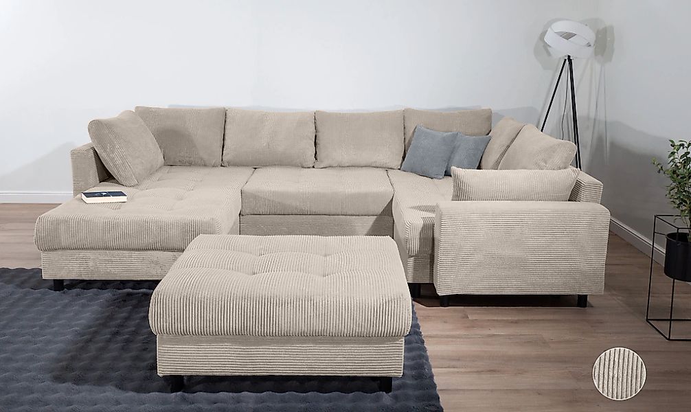 COLLECTION AB Wohnlandschaft "Toni U-Form mit Armlehne" inkl. Hocker und Zi günstig online kaufen