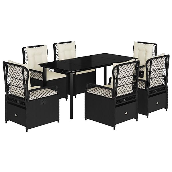 vidaXL 7-Tlg Garten-Essgruppe mit Kissen Schwarz Poly Rattan 3262968 günstig online kaufen