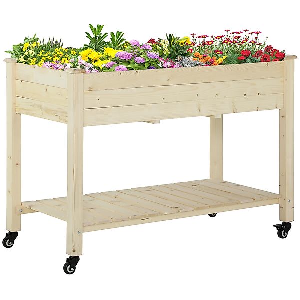 Outsunny Hochbeet mit rädern Pflanztisch Blumenkasten mit Abfluss Massivhol günstig online kaufen