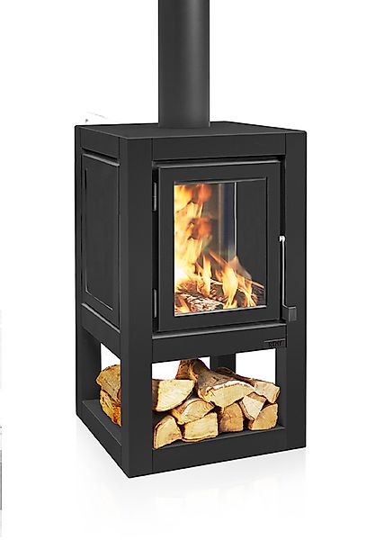 Quaruba Gartenofen Schwarz Mit Rollen XL 2 Seiten Glas Vorne + Links günstig online kaufen