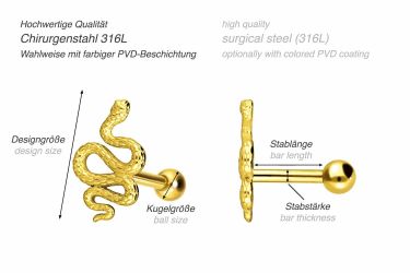 PIERCINGLINE Single-Ohrstecker Chirurgenstahl Ohrpiercing SCHLANGE (Mini-Ba günstig online kaufen