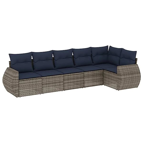vidaXL 6-Tlg Gartensofa-Set mit Kissen Grau Polyrattan 3221390 günstig online kaufen