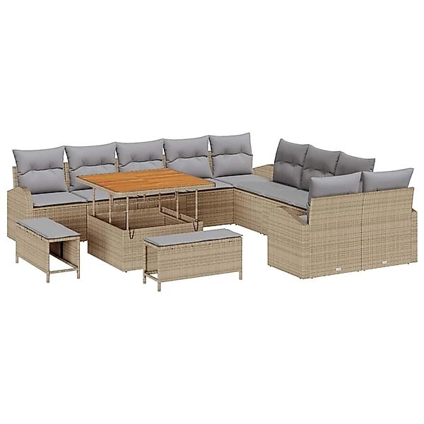 vidaXL Garten-Sofa-Set mit Kissen 13-Tlg Beige Poly Rattan 3362447 günstig online kaufen