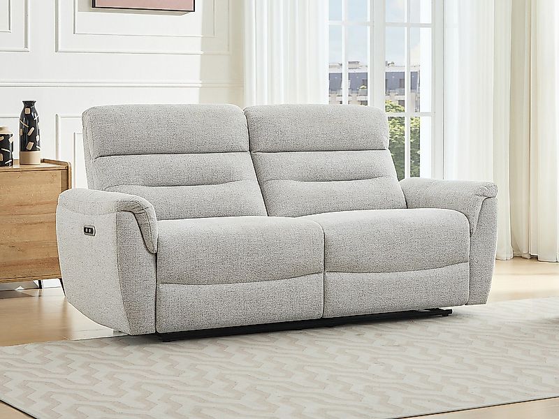 3-Sitzer Elektrischer Relax-Sofa aus hellgrauem Strukturstof BREVIO günstig online kaufen