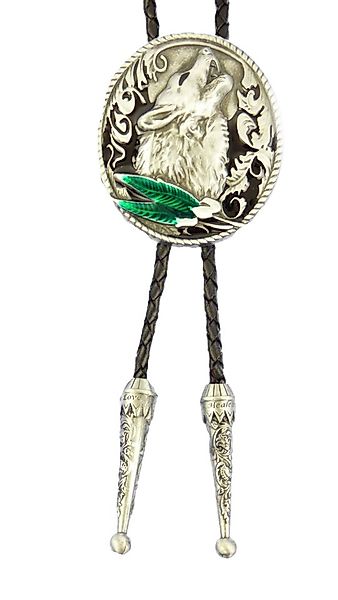 Westernlifestyle Krawatte Heulender Wolf Federn Bolo Tie Westernkrawatte günstig online kaufen