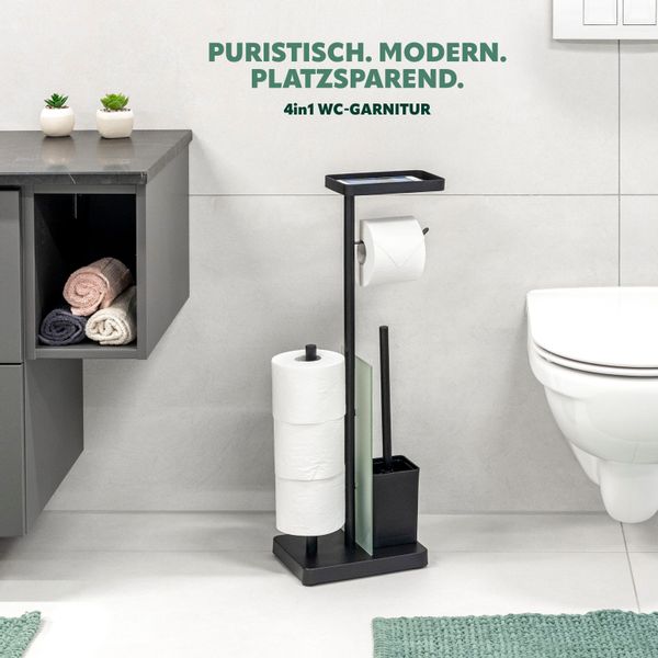 eluno WC-Garnitur 4in1, WC-Bürste, Rollenhalter schwarz günstig online kaufen
