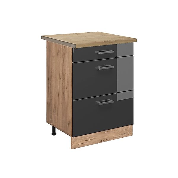 Vicco Küchenunterschrank R-Line Anthrazit Hochglanz/Goldkraft Eiche 60 cm m günstig online kaufen