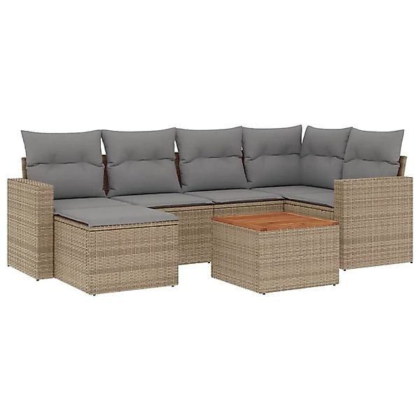 vidaXL 7-Tlg Garten-Sofagarnitur mit Kissen Beige Poly Rattan 3224225 günstig online kaufen