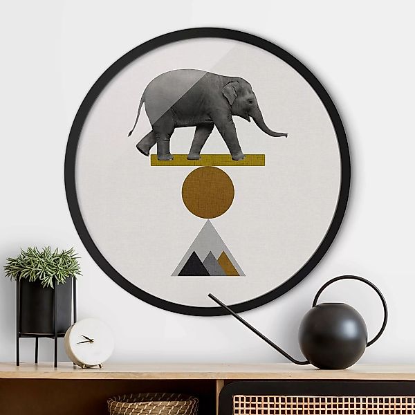 Rundes Gerahmtes Bild Balancekunst Elefant günstig online kaufen