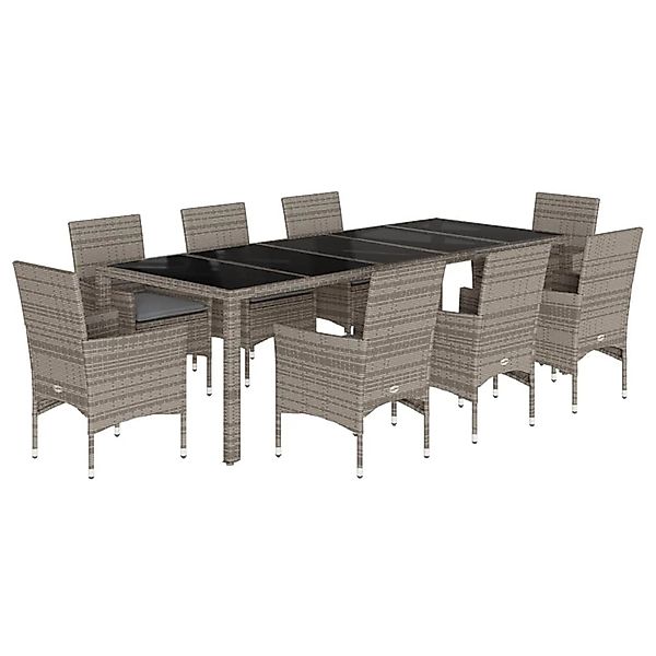 vidaXL 9-Tlg Garten-Essgruppe mit Kissen Grau Poly Rattan und Glas 3278591 günstig online kaufen