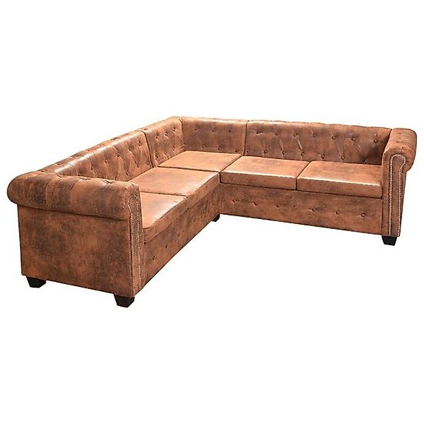 vidaXL Sofa Chesterfield-Ecksofa 5-Sitzer Braun Kunstleder günstig online kaufen